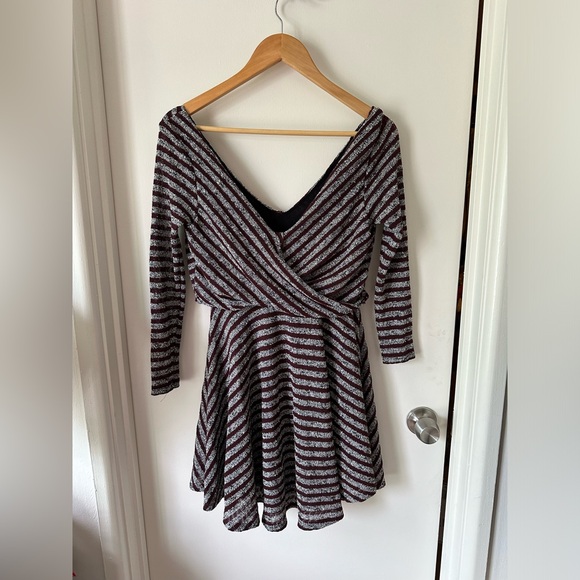 Vintage Free People Maverick Eggplant Skater Knit Mini Dress - Picture 3 of 4